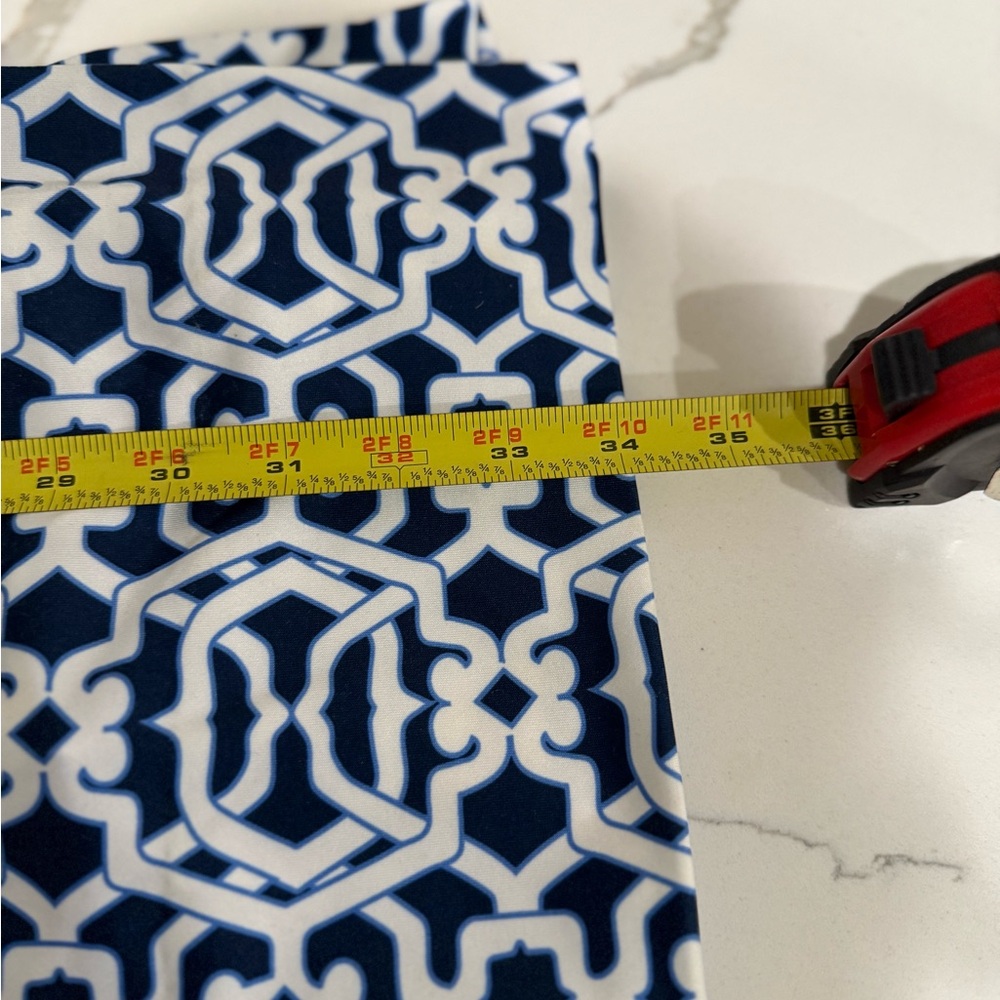 Gretchen Scott, Preppy Ruffle Neck Navy & White Geometric Shift Dress, Size S - Picture 12 of 14